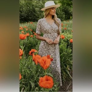 Maxi Dress. Roolee. Large. New w/tags. Sage green floral. Front buttons